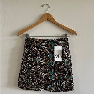 NET ZARA Black Multicolor Abstract Print Mini Skirt